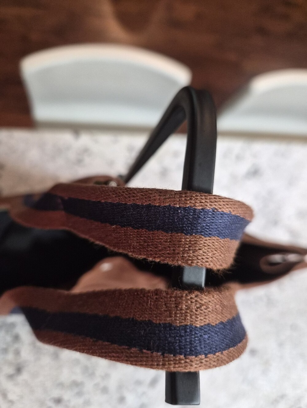Hermès Fourre Tout GM Canvas Tote Bag Brown Navy Blue Striped Vintage - Picture 4 of 15